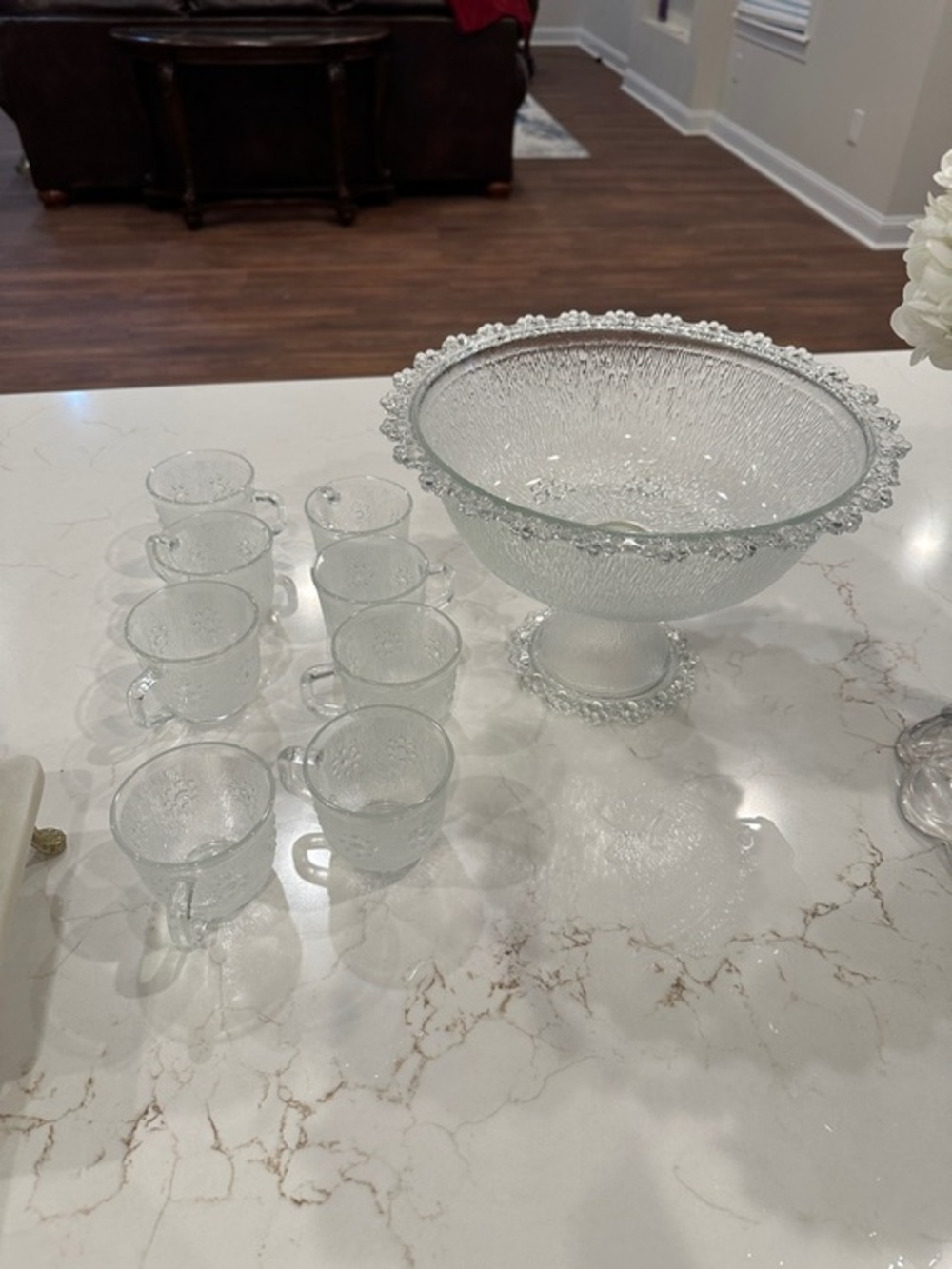 Masserini barroco italian glass 1970s mid century footed punch bowl 8 cups